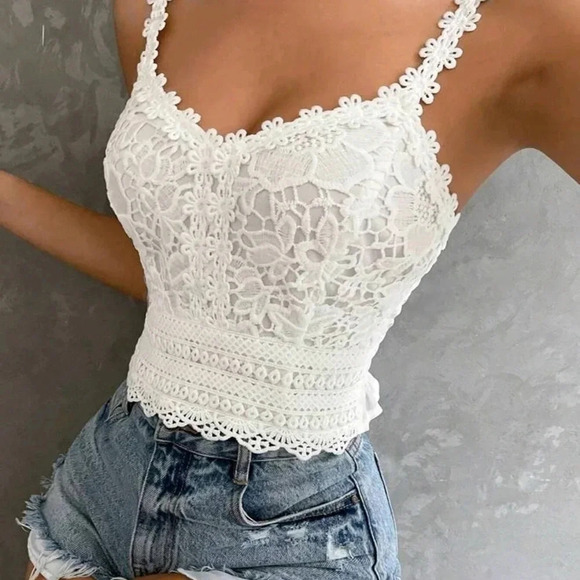 Guipure lace top with straps - Picture 1 of 4
